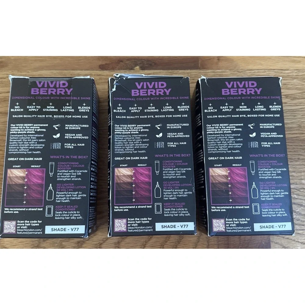 Bleach London No Bleach Permanent Hair Color, Vivid Purple Pack Of 3 New